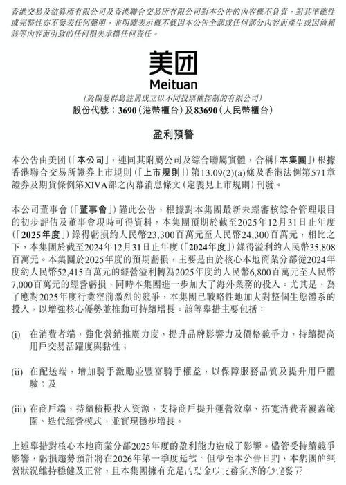2025巨亏超230亿！美团发布盈利预警，一季度将延续亏损！网友：真是实打实的百亿补贴！